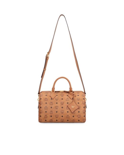 MCM Brown Logo Printed Tote Bag