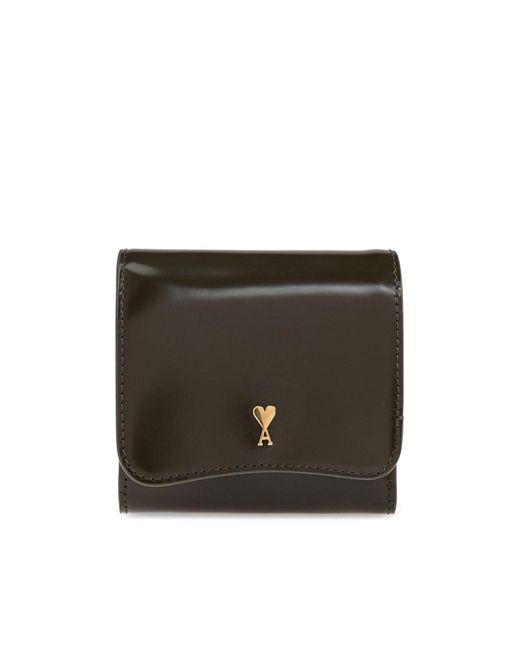 AMI Black Ami Logo Flap Wallet