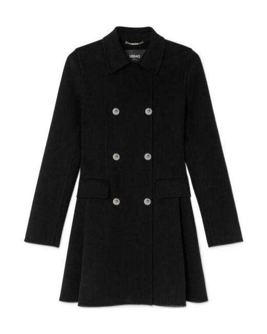 Versace Black Double-Breasted A-Line Coat