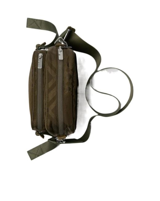 Burberry Brown Checked Jacquard Zipped Shoulder Bag for men
