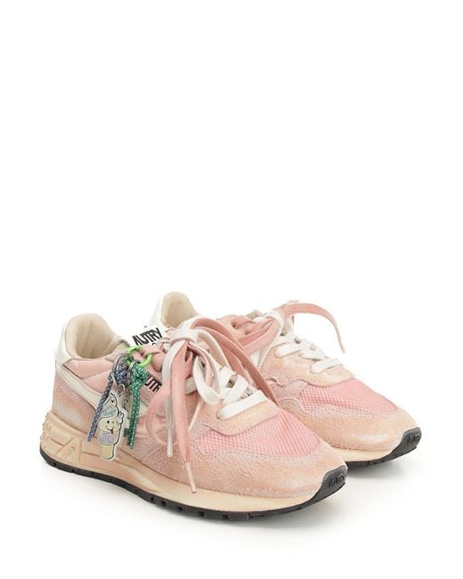 Autry Pink Reelwind Super Vintage Lace-Up Sneakers