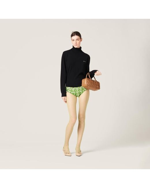Miu Miu Green Embroidered Silk And Wool Panties