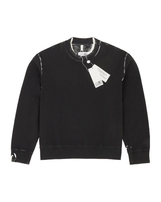 MM6 by Maison Margiela Black Branded Tag Printed Distressed Sweatshirt for men