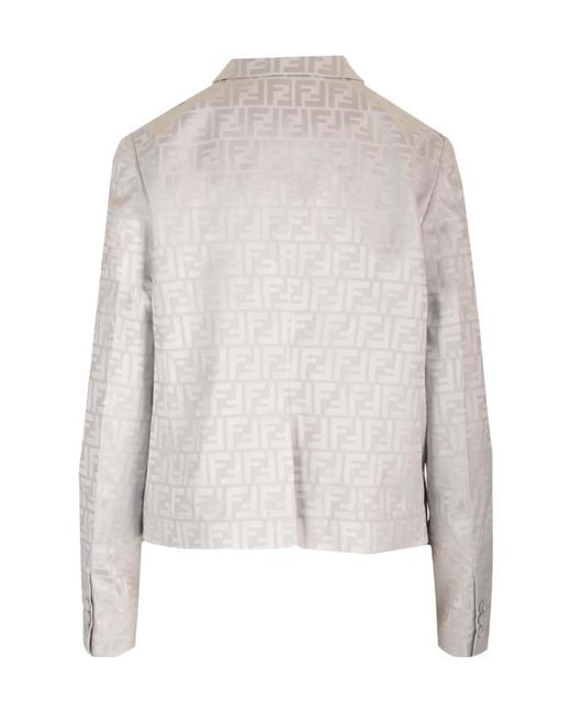 Fendi Gray Single-Breasted Ff Jacquard Satin Jacket