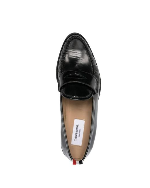 Thom Browne Black Almond Toe Penny-Slot Loafers for men