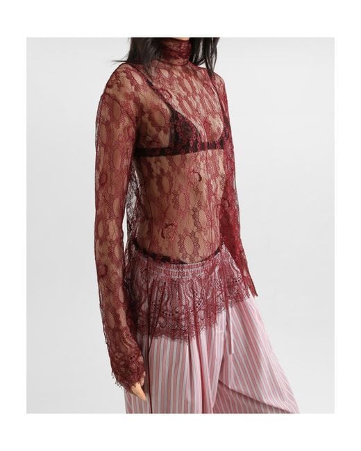 Dolce & Gabbana Red Chantilly Lace Top