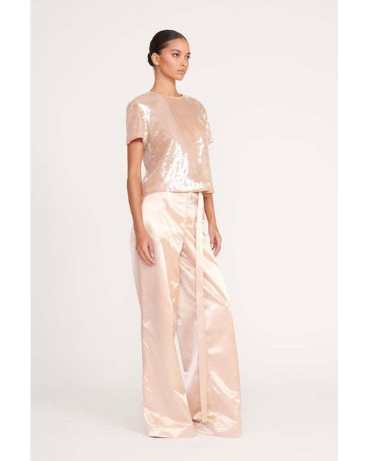 Staud Natural Belted Satin-Finish Palazzo Pants