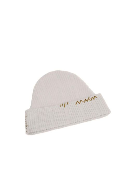 Marni White Wool Mending Beanie for men