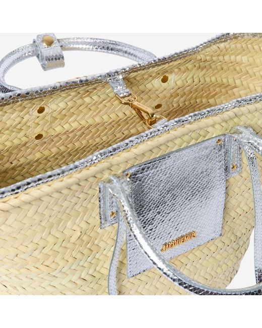Jacquemus Metallic Logo Printed Le Panier Soli Woven Bucket Bag