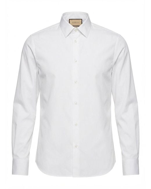 Gucci White Logo Patch Long-Sleeved Shirt for men