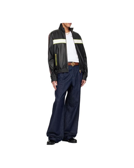 Casablanca Blue Embroidered Logo Leather Jacket for men