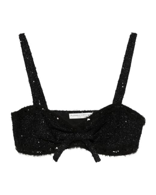 Alessandra Rich Black Sequin-Embellished Bow Top
