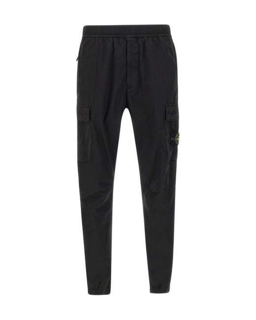 Stone Island Black Elastic-Waist Casual Trousers for men