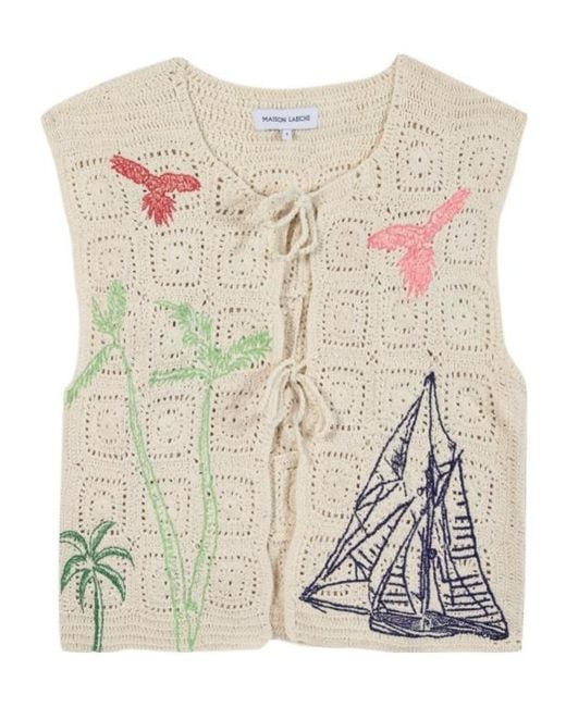 Maison Labiche White Piver Crochet Embroidered Gilet