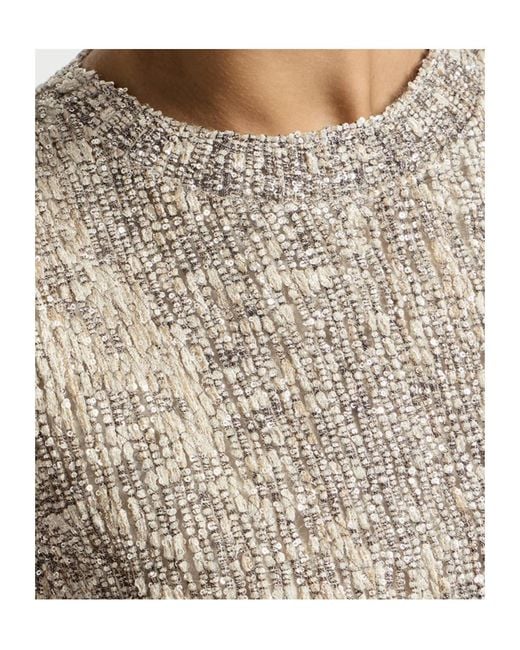 Brunello Cucinelli Gray Dazzling Craquelé Embroidery Dress