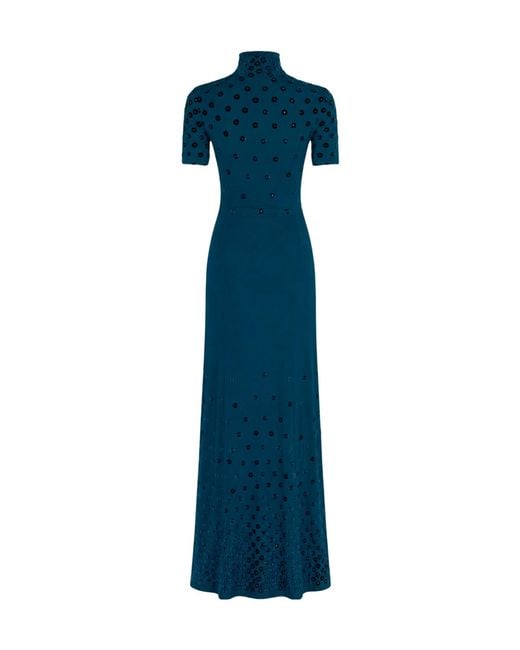Rabanne Blue Rabanne Turtleneck Studded Embellishment Maxi Dress