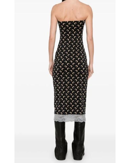 MARINE SERRE Black Moon-Print Midi Dress