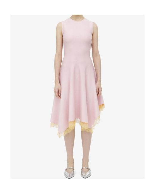 McQueen Pink Lace Detail Asymmetric Dress