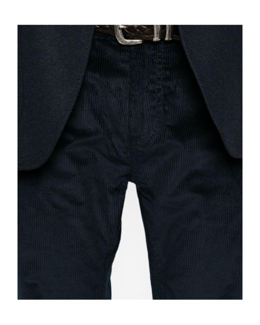 Etro Blue Corduroy Straight-Leg Trousers for men
