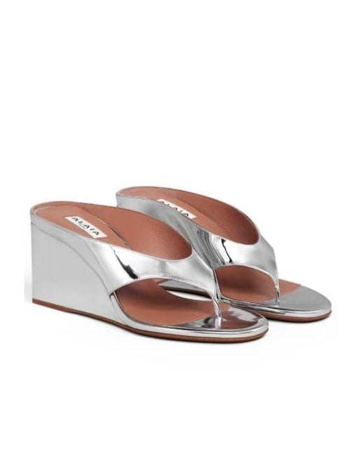Alaïa White Alaïa Wedge Thong Mules