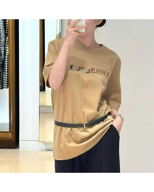 Burberry Yellow Checked Logo Crewneck T-Shirt