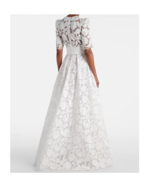 Elie Saab White Embroidered Floral Gown