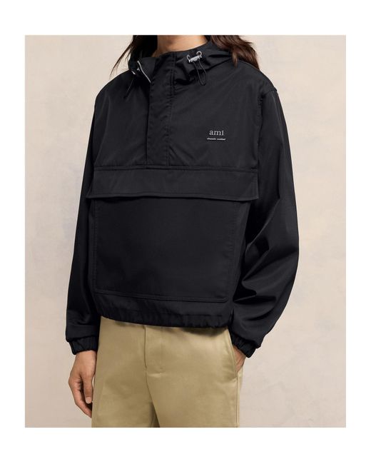 AMI Black Ami Logo Lettering Hooded Jacket for men