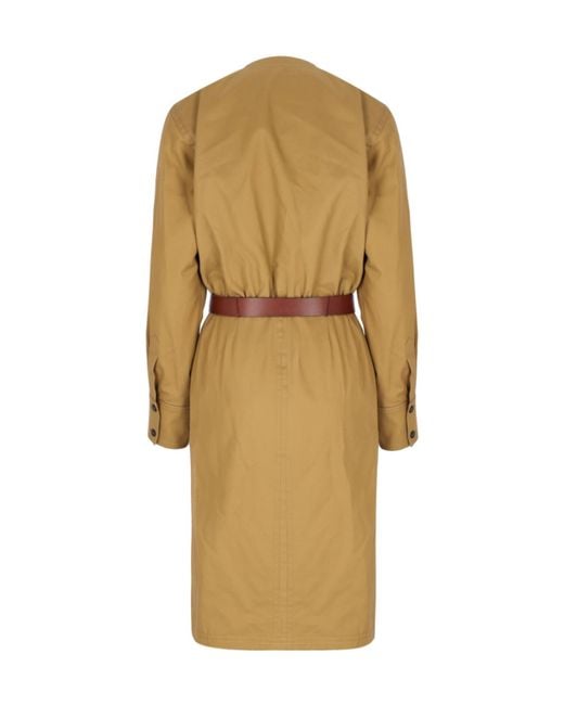 Saint Laurent Natural V-Neck Belted Dress