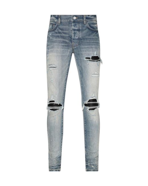 Amiri Blue Distressed-Finish Ripped Skinny Jeans for men