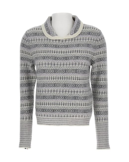 Thom Browne Gray Fair Isle-Jacquard Peter Pan Collar Sweater