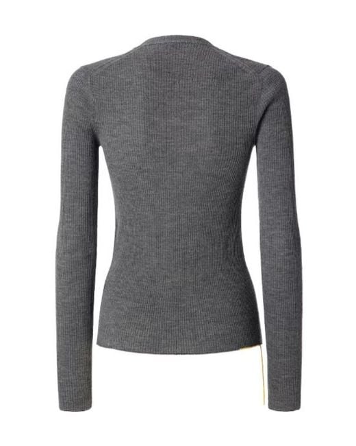 Fendi Gray Melange Ribbed Wool Cardigan