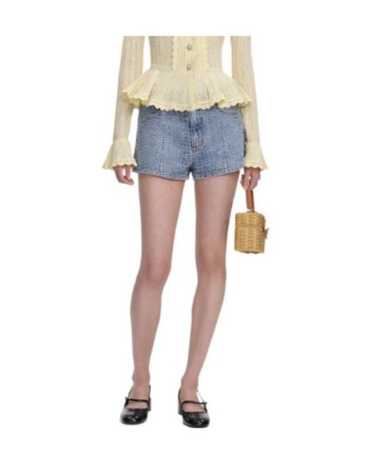 Self-Portrait Blue Croc-Embossed Denim Shorts