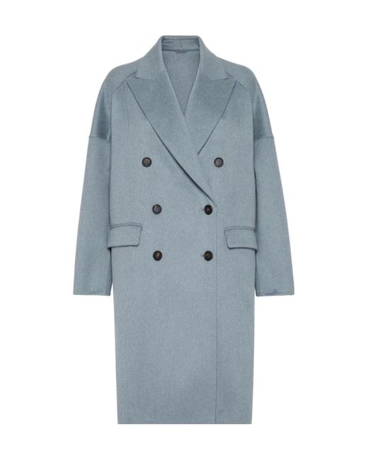 Brunello Cucinelli Blue Cashmere Midi Coat