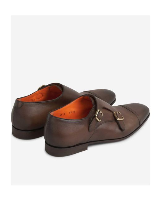 Santoni Brown Double-Buckle Monk Shoes for men