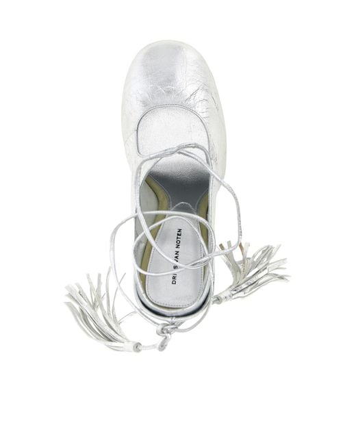 Dries Van Noten White Laminated Leather Mules