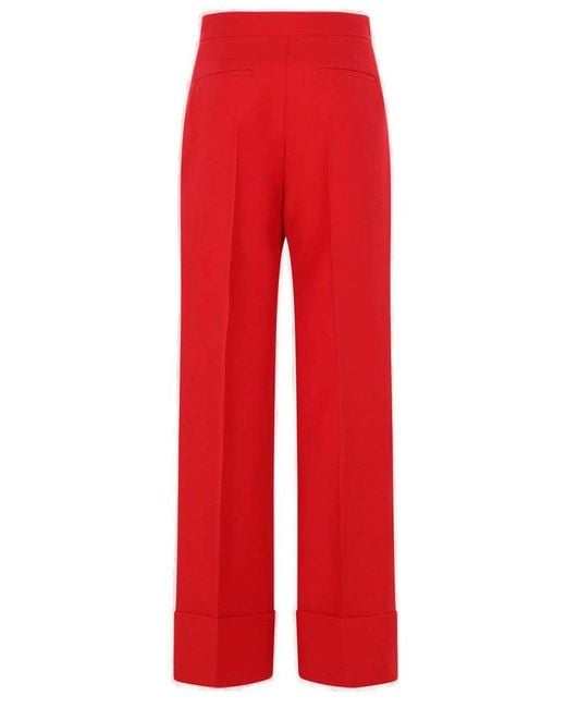 Valentino Red Pleat Detailed Turn-Up Hem Trousers