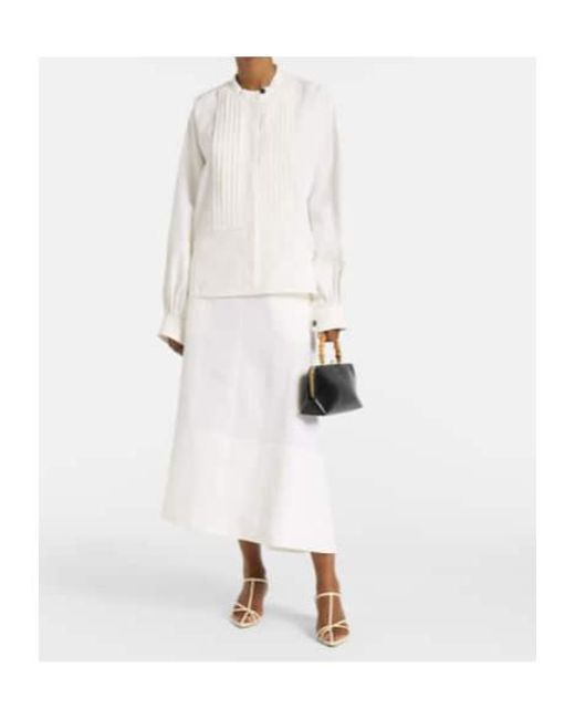 Jil Sander White Plissé Linen Blouse
