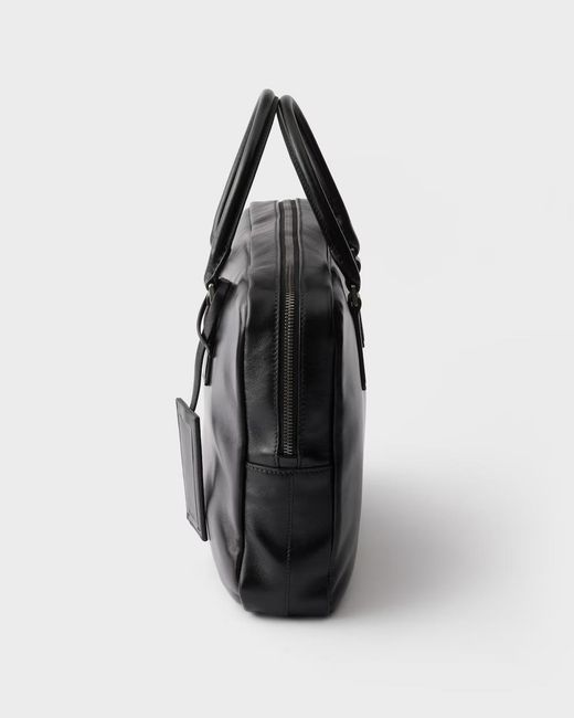 Prada Black Leather Work Bag for men