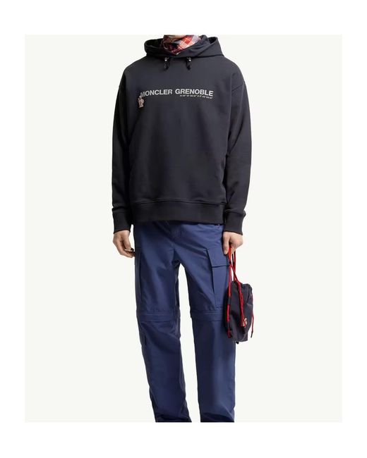 Moncler Blue Grenoble Logo Printed Long-Sleeved Hoodie for men