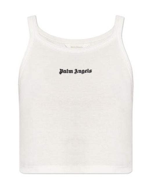 Palm Angels White Logo Embroidered Cropped Top