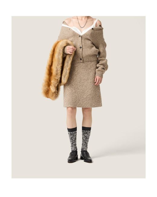 Miu Miu Natural Crewneck Button-Up Cardigan