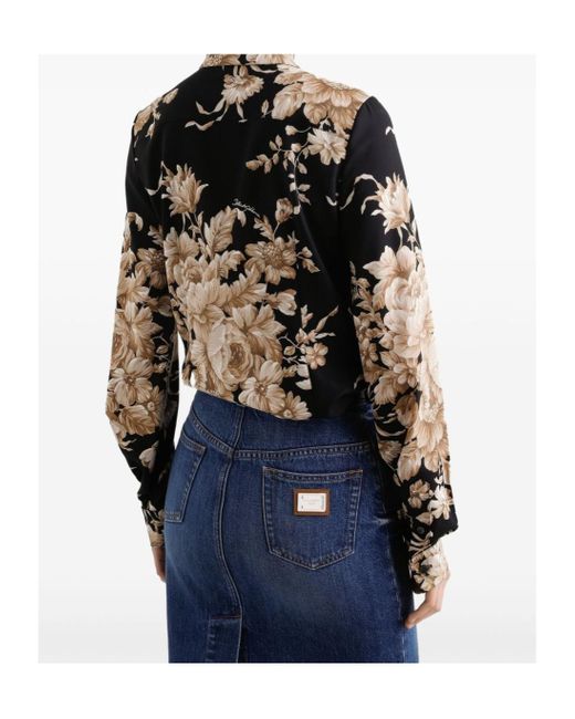 Dolce & Gabbana Black Silk-Blend Rose Print Shirt
