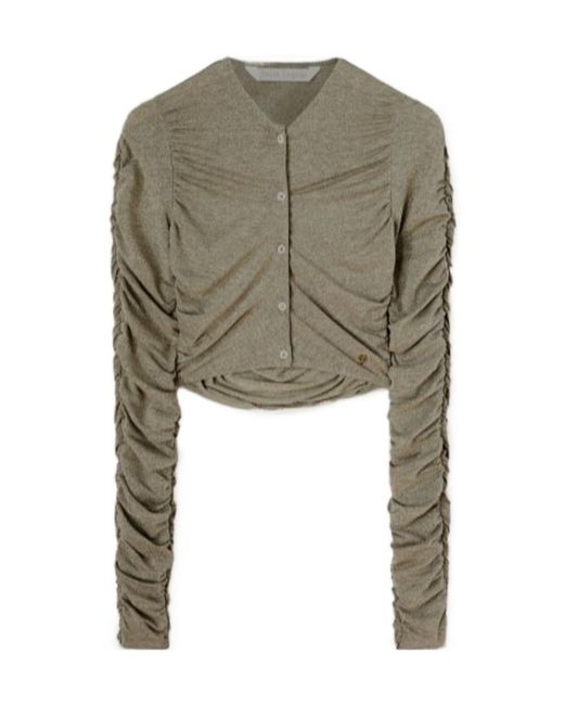 Palm Angels Green Ruched Lurex Cropped Cardigan