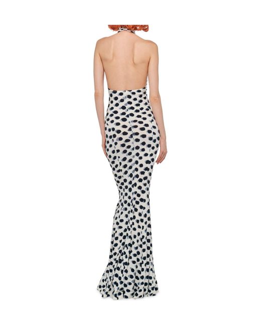 Norma Kamali White Cross Halter Fishtail Gown