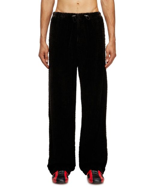 DIESEL Black P-Martial Drawstring Corduroy Trousers for men