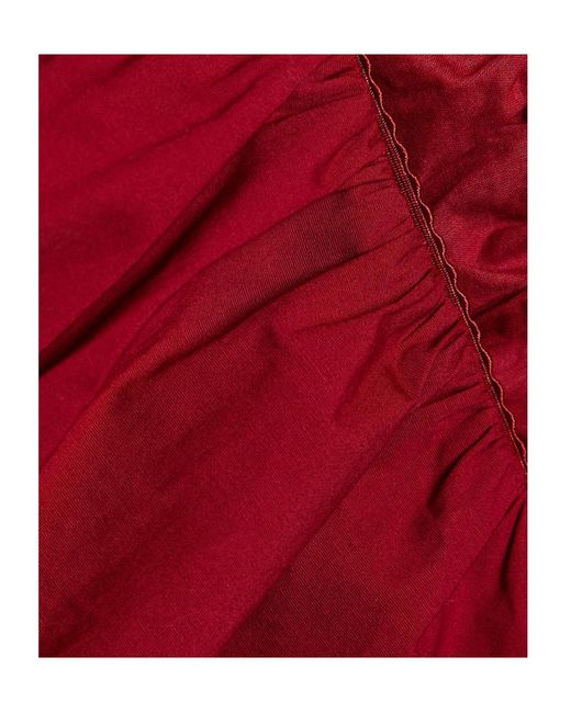 Staud Red Elastic Cotton Square-Neck Top