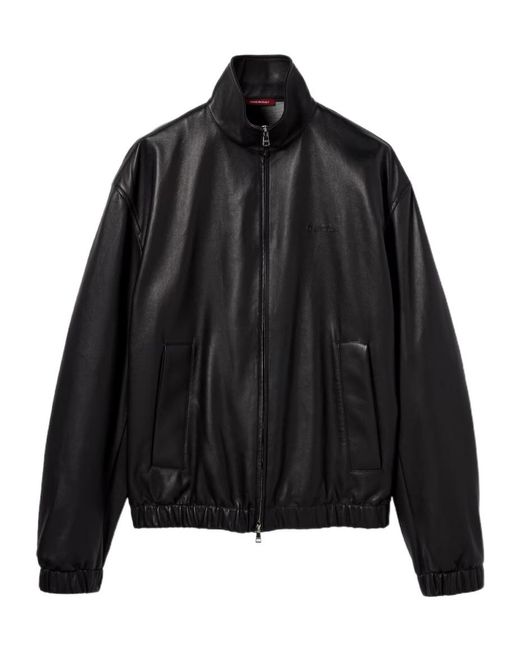 Gucci Black Leather Bomber Jacket With Logo for men