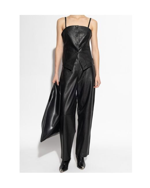 Samsøe & Samsøe Black Saharpal Leather Panelled-Design Trousers