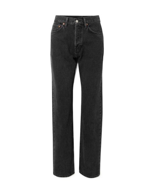 Re/done Black Pocketed Straight-Leg Jeans