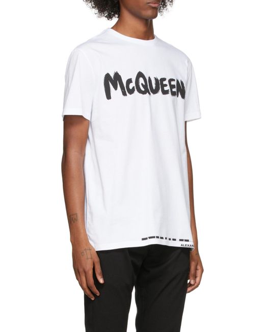 McQueen White Graffiti Logo Crewneck T-Shirt for men